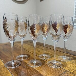 ROYAL Danube ROMANIAN Crystal Bacchus Etched GRAPE LEAVES Wine Glass Set Of 6